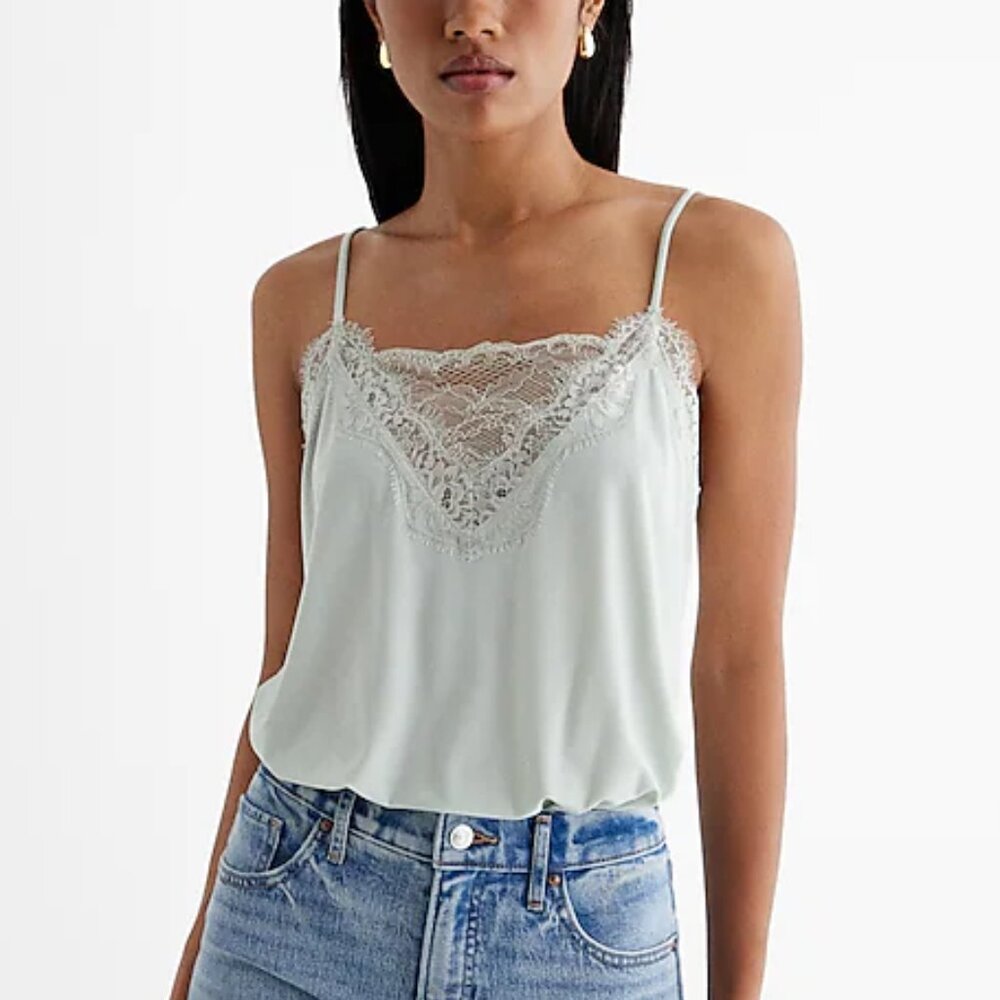 NWT Express S Lace Trim V-Neck Cami Bodysuit